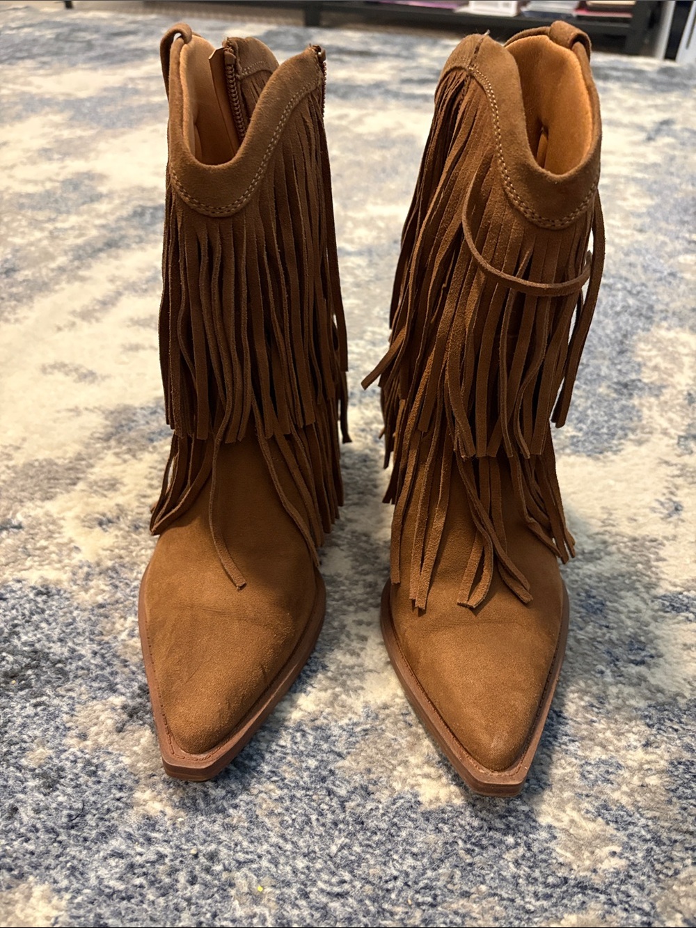 Universal Thread Tan Suede Fringe Pointed Toe Ankle Boots